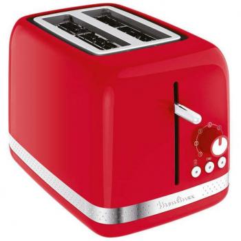 Tostadora Moulinex Soleil 850W 2 Ranuras Roja con Termostato de 7 Posiciones, Función de Calentamiento y Descongelación