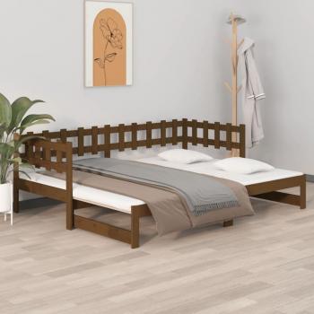Sofá cama extraíble de madera maciza de pino color miel 2x(80x200) cm