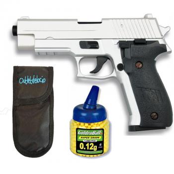 Pack Pistola airsoft Cyma metálica. Calibre 6mm. + 1000 Bolas + Funda Portabolas. 50489/21993/23054