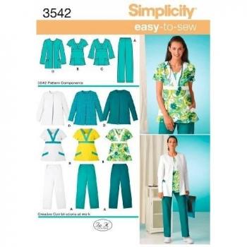 Simplicity 3542 BB - Patrones de costura para uniformes médicos de mujer