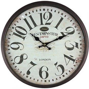 Perla PD Diseño Metal Reloj de pared con cristal vintage diseño Westminster schwarzbraun lacado aprox. Ø 30 cm