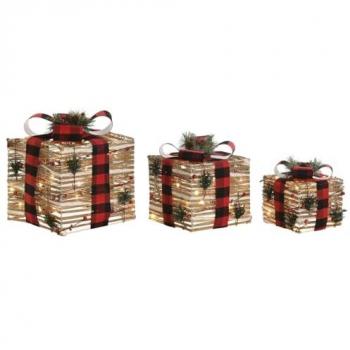 Adorno Navideño Rojo Natural 25 x 25 x 25 cm (3 Piezas) DKD Home Decor