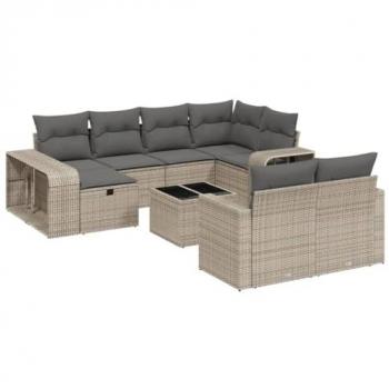 11-Piece Grey Poly Rattan Garden Sofa Set with Cushions