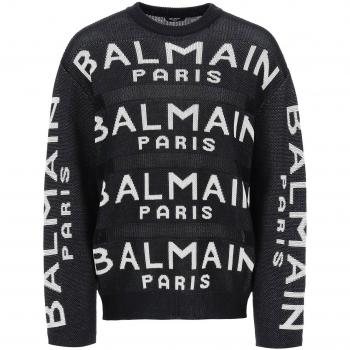 Balmain Men's Black Cotton Logo Pullover Sweater - Size L