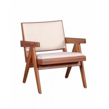 Nest Dream - Sillón clásico con reposabrazos en madera de teca y tejido bouclé - Estilo Retro Vintage - Tapizado en Tejido Boucle - Estructura en Madera de Teca