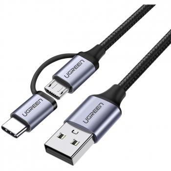 Cable UGREEN 2-en-1 USB-C / Micro USB para carga y sincronización QC 3.0 - 1m