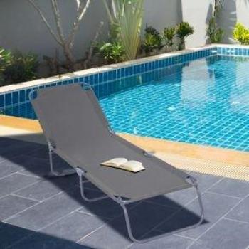 Tumbona Sunflower Outsunny Plegable 5 Posiciones Gris 24X187x55 Cm