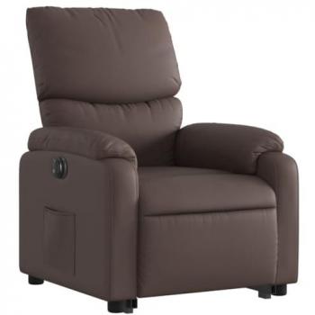 Sillón reclinable elevable eléctrico de cuero sintético marrón con respaldo, reposabrazos, sillón orejero de TV y asiento ajustable
