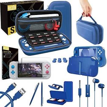 Orzly Accesorios para Nintendo Switch Lite – Pack Incluye: Protectores de Pantalla & Funda para Switch Lite Consola, Funda Comfort Grip, Cable USB, Auriculares y más. [Naranja]