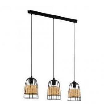 Lámpara Colgante Industrial Eglo Anwick 3xE27 Metálica Negra y Natural, Retro, Flexibilidad de Montaje