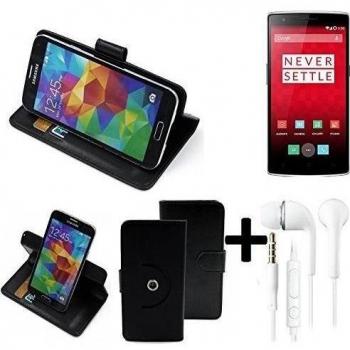 TOP SET: 360° Funda Smartphone para OnePlus One, negro + Auriculares | Función de stand Caso Monedero BookStyle mejor precio, mejor funcionamiento - K-S-Trade | Funda Universal Caso Monedero cubierta del tirón Monedero Monedero