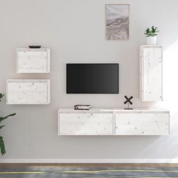 Mueble para TV de madera maciza de pino en acabado miel y blanco, ideal para salón o sala de estar