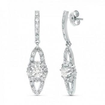 Pendientes largos de oro blanco 18k con circonitas y barras