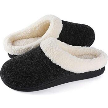 Wishcotton Pantuflas de Espuma Viscoelástica para Mujer, de Felpa Similar a la Lana, para Interiores, Suela de Goma Antideslizante para Exteriores,Negro,40.5/41.5 EU