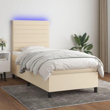 Cama box spring suave con colchón y luces LED color crema 90x190 cm Tela