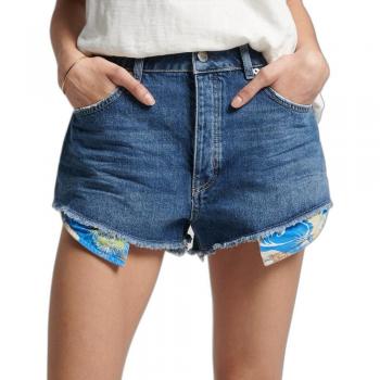 Shorts Vaqueros Cortos Vintage Talle Alto Superdry Mujer Azul Denim 30