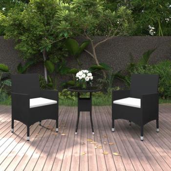 Juego de comedor de jardín 3 piezas ratán sintético negro