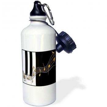 3dRose wb_18761_1 Gold Music Notes on Piano Keys Sports Water Bottle, 21 oz, White