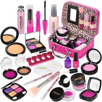 Sanlebi 22 Piezas Set de Maquillaje Falso para Niñas, Maletin Maquillaje Niñas, Juego de rol Regalo de Princesa para Niñas 3 Años