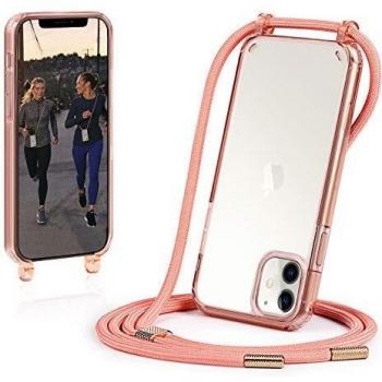 GOODVISH Funda con Cuerda para iPhone 11 6.1'', A Prueba de choques Carcasa Transparente TPU, Case con Correa Colgante Ajustable Collar Correa de Cuello Cadena Cordón - Rosado