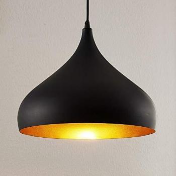 Lámpara colgante Lindby Ritana, moderna, negro y oro, aluminio, diámetro 31 cm, para salón y comedor, 1 bombilla E27