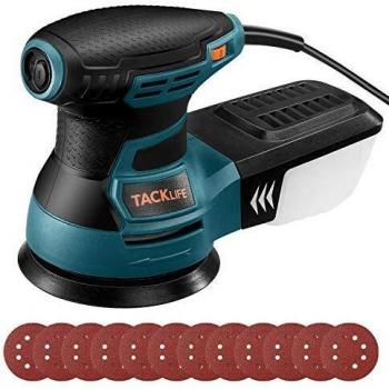 TACKLIFE Lijadora Orbital 350W con 6 Velocidades 6000-13000RPM, Lijadora eléctrica con 12 Lijas de 125mm