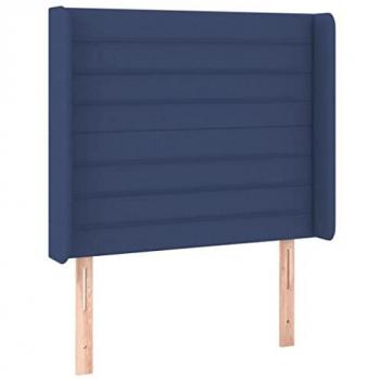 Cabecero con LED de tela azul 83x16x118/128 cm