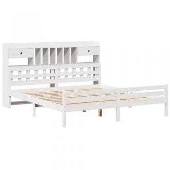 Cama con estantería sin colchón blanca 180x200 cm madera maciza de pino Super King