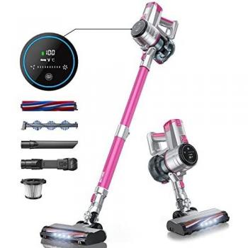 Aspiradora Escoba Sin Cable, BuTure 33KPA/400W Aspirador Sin Cable,Pantalla LED Táctil Inteligente,55 Minutos de Duración, Batería Extraíble, Aspiradora Sin Cable para Alfombras Domésticas