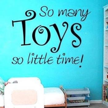 Vinilo adhesivo para pared, diseño de texto en inglés So many toys so little time!, rosa, L 60 cm x 78 cm