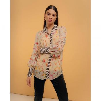 Camisa de mujer con manga larga y estampados combinados NIZA