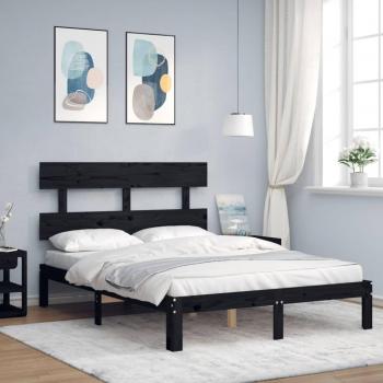 Cama de matrimonio Redondo Húmedo con Cabecero Negro Doble en Madera Maciza