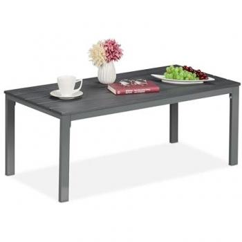 Mesa de Jardín Resistente a Intemperie, Efecto Madera, 39x98x48 cm, Mesita Exterior para Terraza y Balcón, Color Gris - Relaxdays