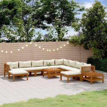 12-Piece Solid Acacia Wood Garden Lounge Set with Cream Cushions