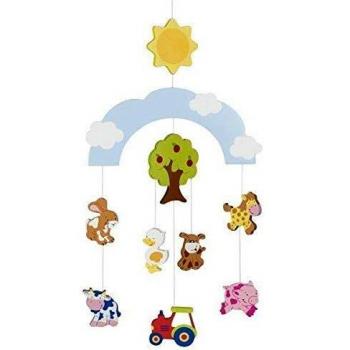 Móvil de Granja de Madera para Bebés - 20 x 55 cm, 10 Piezas