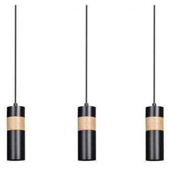 Lámpara de Suspensión Akari, Acero Negro y Madera, 60x100x6 cm