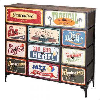 Cómoda Vintage Multiusos Max Home con 11 Cajones de Tela, Estructura de Acero y Tablero de Madera, Diseño Retro para Dormitorio y Salón
