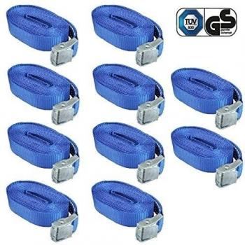 10 x Lashing Strap / Tension Belt / Ratchet Strap 2.5 cm x 4 m loadable up to 250 kg DIN EN 12195-2