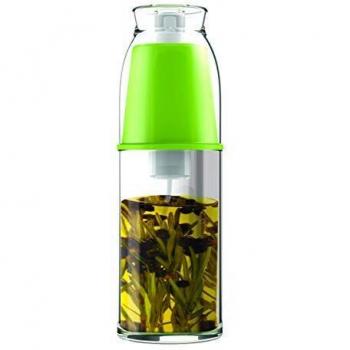 Fackelmann Bomba para Aceite o vinagre, pulverizador para aliñar ensaldas, Cristal, Verde y Transparente, 18,5x6,2x6cm
