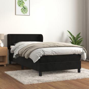 Cama box spring con colchón de muelles en terciopelo negro 90x200 cm