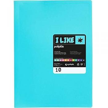 Grafoplás 1431333. Carpeta de Fundas, Tamaño Folio, 10 Fundas Soldadas, Color Azul Cielo, Poliplás I Like