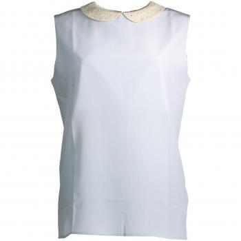 Chic Silk Sleeveless Top with Detachable Collar - Size 42