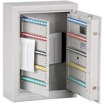 Caja de caudales para llaves gris con 150 ganchos ajustables, dimensiones 636 x 460 x 200 mm