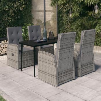 5 Piece Grey Garden Dining Set with Cushions