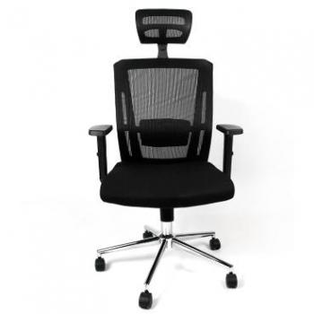 Silla giratoria ergonómica con respaldo alto y reposacabezas ajustable en altura, color negro