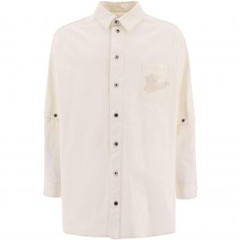 Off-White Men's Embroidered Overshirt, Size Large, OMYD059S24DEN0010202, Denim Shirt, Beige