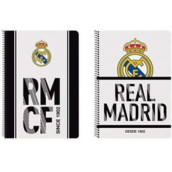 Real Madrid Bloc Folio, Tapa Dura, Unisex niños, Blanco, 31 cm