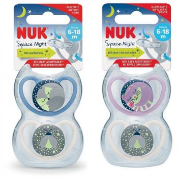 Nuk Space Night Silicone Pacifiers 0-6 Months and 6-18 Months, 2-Pack