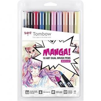 Rotulador Tombow ABT Dual Brush Pen Manga Shojo, Set de 10 Colores Surtidos