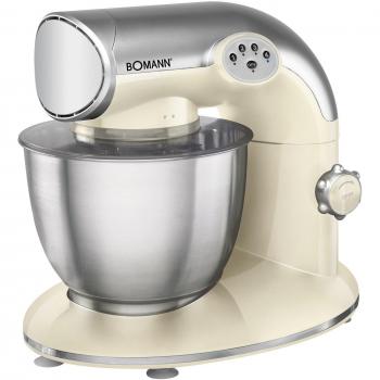 Bomann KM 305 CB Batidora Amasadora Orbital de 5.6 Litros, 1200W, con 5 Velocidades, en Crema y Plata, Fabricada en Plástico/Acero Inoxidable